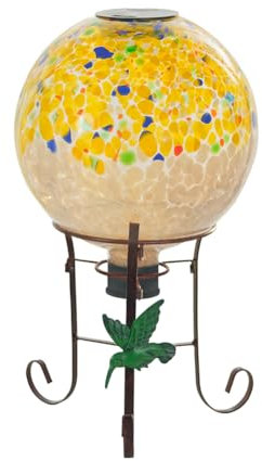 YELENEW 25,4 cm Durchmesser Solar-Bekugel und 21,6 cm Metallständer für drinnen und draußen, Hof, Kunst, Ornament, farbige Punkte, Glaskugel, Solar-Bälle für Garten, Rasen, Veranda, Terrasse