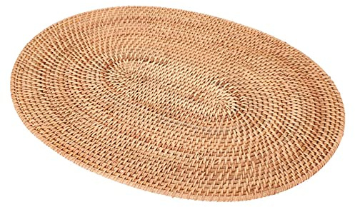Lobamop Rattan Gewebte Tischsets Ovale Runde Tischsets rutschfeste HitzebestäNdiges Tischset NatüRliches Mehrzweck Tischset 30X40Cm