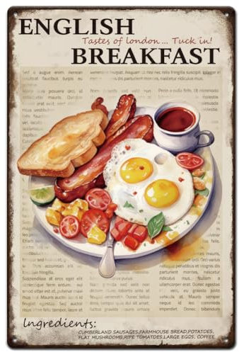 SUPERDANT English Breakfast Metal Signs Funny Breakfast Tin Sign Taste of London Wall Plaques Funny Signs and Plaque Kitchen Sign for Home Bar Kitchen Restaurants Pub Man Cave Vintgae Decor