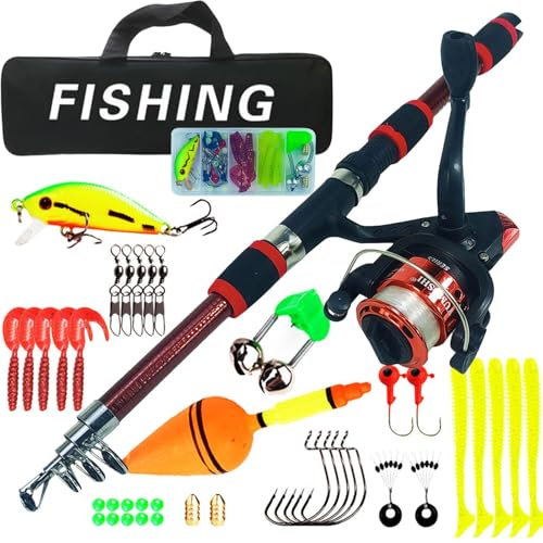 Kids Fishing Rod Starter Set | Kids Fishing Rod And Reel Combo | Telescopic Fishing Combo Rod And Reel | Portable Fishing Gear Set With Bait Box And Storage Bag