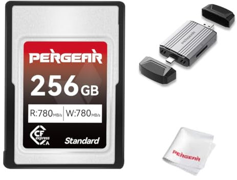Pergear Standard Series 256GB CFexpress Type A Memory Card, Up to 780MB/s Read Speed and 780MB/s Write Speed for 4K 120P, 8K 30P Recording(with Card Reader), Compatible for Sony Alpha & FX Cameras
