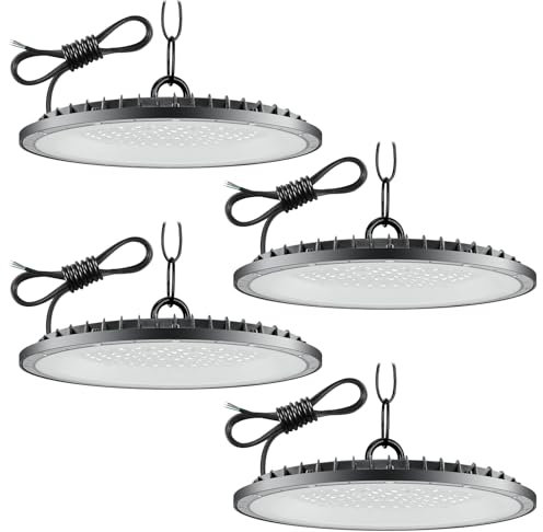 4Pack 500W UFO LED High Bay Light, Hallenstrahler 50000LM, 6500K Kaltweiß UFO LED Werkstattlampe, IP67 Wasserdichte Industrielampe High Bay Licht für Fabriken,Garage,Lagerhaus
