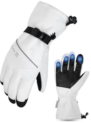 KUTOOK Skihandschuhe Herren Damen Warm Wasserdicht mit TPU-Schutz Winddicht Touchscreen Anti-Verlust-Band Verstellbarer Bund Reflektierende Snowboard Handschuhe Winter