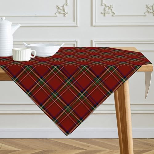 Kiatuniya Tischdecke Weihnachten Mitteldecke Kariert Rot Weihnachtstischdecke Modern Saisonnal Leinenoptik Weihnachtstischdecken Tischwäsche Winter Küche Tisch Dekoration Party Dekor 85x85 cm