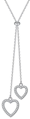 HOOHWE Lange Kette für Damen 925 Sterling Silber Herz Anhänger Halskette Layered Halsketten Verstellbar Y Halskette Schmuck Geschenk Für Frauen