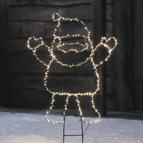 Lights4fun Christmas Outdoor Santa Claus Figure 240 Warm White LED Stake Path Light Garden Decoration Plug In with Timer 57cm