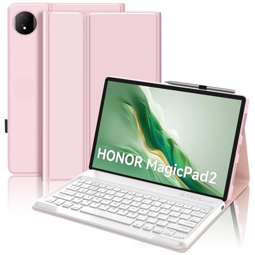 JADEMALL Keyboard Case for Honor MagicPad 2 12.3, Wireless Magnetic Detachable Bluetooth Keyboard(UK Layout), Premium PU Leather Cover with Pencil holder for HONOR MagicPad 2 12.3-inch Tablet, Pink