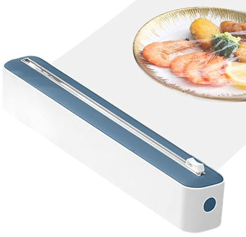 Cling Film Wrap Dispenser with Cutter - 2 in 1 Cling Wrap Cutter, Professional Cling Film Dispenser and Cutter, Aluminum Tin Foil Dispenser, Reusable Cling Film Slide Cutter, for Home Kitchen (Blue)