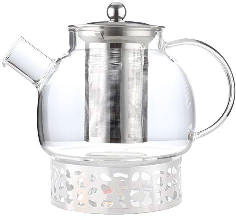 Teiera in Vetro - Teiera Vetro Borosilicato - 1000 Ml con Filtro Nel Beccuccio, Fodera del Filtro in Acciaio Inossidabile, Infusore in Acciaio Inox Removibile, per Tè, Tisane, Caffè,Sfuso Infusiera