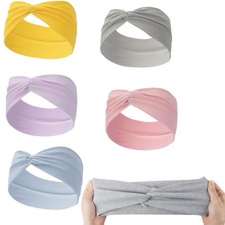 5 Stück Elastische Stirnbänd Damen und Mädchen,rutschfest Haarband für Yoga,Sport Hair Band,Haarwickel,Turban,Haarbänder für Kurzes Haar,Elastische Haarreif für Damen,Breites Stirnband in Farbe 5