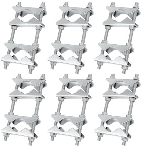 6 Pack Antenna Mast Clamp 2 inch Pole to Pole Mounting Kits Heavy Duty Mast to Mast Bracket with V Jaw Block for TV CB Ham Antenna, Weather Station, Pipes