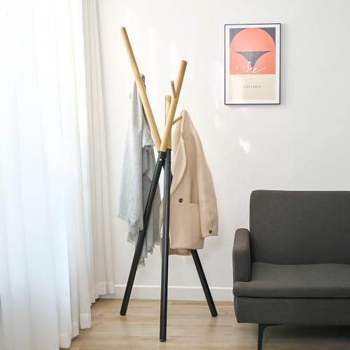 [en.casa] Portemanteau sur Pied Massif pour Couloir Bureau Meuble d’Entrée Patère avec 5 Crochets pour Manteaux Écharpes Sacs Forme d’Arbre Design Minimaliste Intemporel Acier 172 x 49 x 49 cm Noir