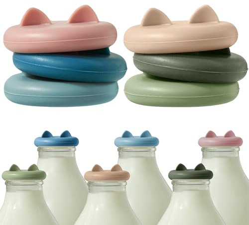Wingcases-Milk Bottle Tops [One Pint，NOT 1L] Reusable Silicone Mixed 6 Pack without Bottle, Designed Only for The UK One Pint Milk Glass Bottle, Dishwasher, 100% Leakproof