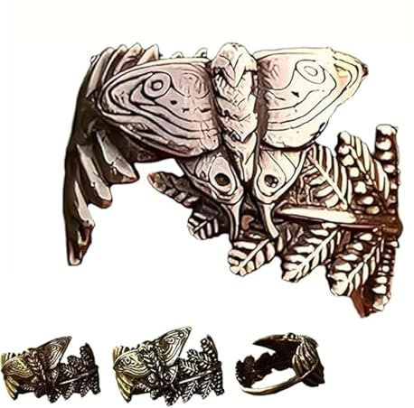 Pelinuar Verstellbarer Motten- und Farn-Ring, Vintage-Mottenring, Farn-verstellbare Wickelringe, Symbol der Widerstandsfähigkeit, einzigartiges Geschenk für Damen und Herren, Edelstahl, Kein Edelstein