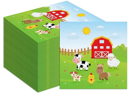 MORAINJAY 40 Stück Nutztier Servietten, 33x33cm Papierservietten Tiere, Farm Tier Servietten Kindergeburtstag, Baby Shower, Bauernhof Party Deko, Tischdeko Mädchen Junge