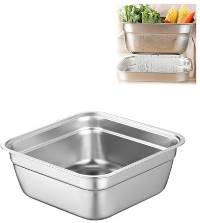 Stainless Steel Washing Up Bowl, Multi-Purpose Dish Tub for Sink, Large Square Container for Kitchen, Vegetable Washing Basin, Multi-functional Metal Dishpan for Home