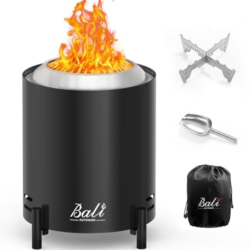 BALI OUTDOORS Hoguera portátil de mesa con bolsa de almacenamiento, estante para estufa, pala de combustible, chimenea de mesa sin humo para exteriores, jardín, patio, camping, alimentado por madera o