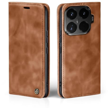 LBH Handyhülle für Xiaomi 15T Pro in Hellbraun mit Karten- und Geldfach Smartphone Hülle mit Standfunktion Flip Case Schutzhülle Magnetverschluss Vintage