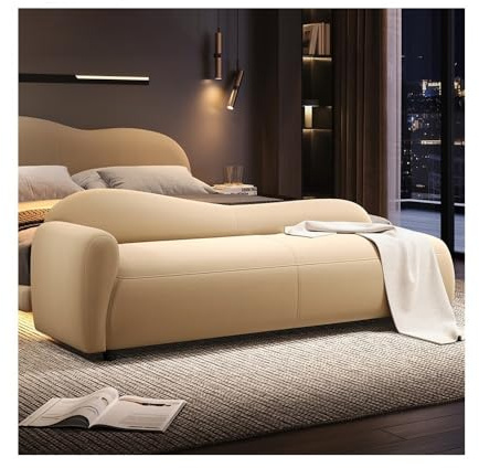 Huangj-0527 Fußbank fürs Bett Schlafzimmer Nachttisch Hocker Sofa Chaiselongue Kleine Wohnung Bank Creme Stil Einfache(Light Yellow,Mittel)