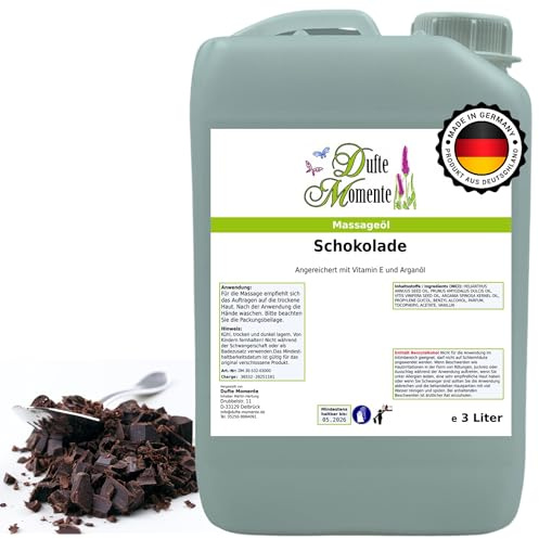 Dufte Momente Massageöl Schokolade – 3 Liter – Pflanzenölbasis mit Schokoladenduft – sinnlich & pflegend – für Massage & Wellness – vegan & Made in Germany