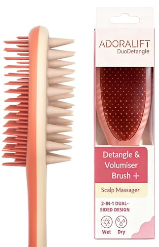 DuoDetangle Hair Brush 2-in-1 Scalp Massager Detangler Wet Dry Brush All Hair Types Women Men Kids Salon Quality Styling Tool Soft Silicone Exfoliator