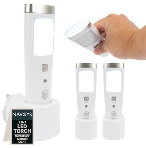 2 Pack LED Motion Sensor Night Light Plug-in (UK 230V), Rechargeable Emergency Power Cut Torch, Auto On/Off Wall Light for Hallway Bedroom Stairs Landing, CE Approved