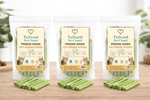 Freeze-Dried Cat Grass Sticks – 3 × 100 g (300 g Total) | Single-Ingredient Plant-Based Fibre Cat Treats | Grain-Free Natural Enrichment & Training Bites