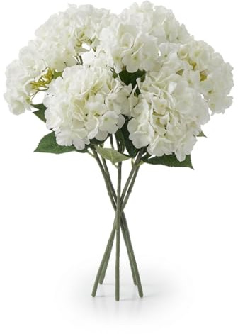 6 Artificial Hydrangea, Silk Flowers, Lifelike Texture, Bendable Stem, Fade Resistant, Maintenance Free, Multiple Colors, For Wedding Party Home Office Decor, Floral Arrangement Centerpiece (White)