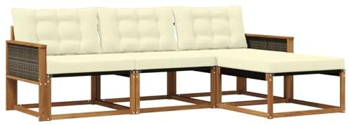 vidaXL Outdoor-Sofagarnitur mit Kissen 4 pcs Natur und Creme, Garten Sofa, modernes Eckmöbel, strapazierfähiges Set für die Terrasse, ideal zum Entspannen