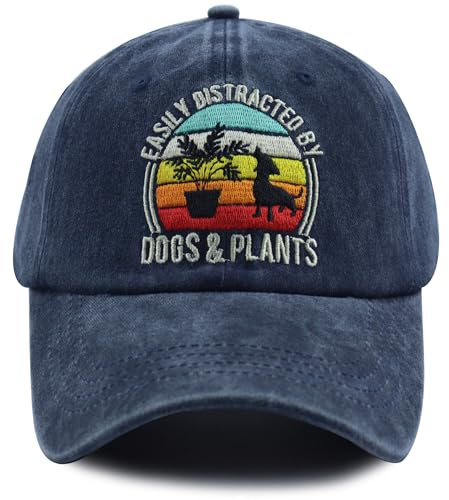mukroiw Easily Distracted by Dogs and Plants Hats for Women Men, Classic Cotton Embroidered Plant and Dog Decor Baseball Cap