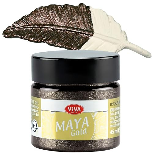 Viva Decor Maya Gold 45ml (Kakao) - Metallic-Acrylfarbe für kreative Werke auf Holz, Glas und Porzellan. Stoßfest, wischfest und wetterfest für glänzende Metall- / Metallic Effekte