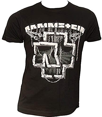 Rammstein Herren T-Shirt In Ketten, Offizielles Band Merchandise Fan Shirt schwarz mit mehrfarbigem Front Print (M)