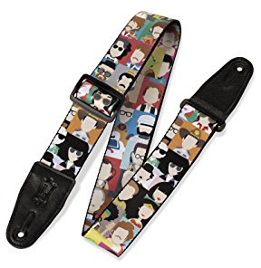 Levy's Leathers MPD2-048 Gitarrengurt aus Polyester, mit Echtlederenden, Totenkopf-Motiv, 5,1 cm breit, Schwarz/Weiß