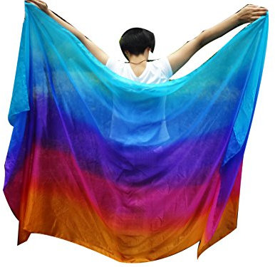 Winged Sirenny Bauchtanz Schleier aus Echter Seide Handbemalt 270 x 135cm, Fließender Luxus Bauchtanz-Schal,türkis-blau-violett-rosa-orange