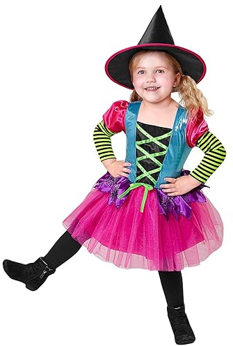 W WIDMANN MILANO Party Fashion - Kinderkostüm Hexe, Kleid, Hut, Magierin, Halloween