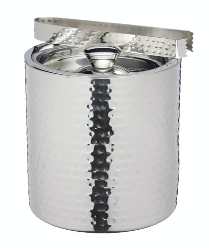 BarCraft Seau à glace en acier inoxydable avec couvercle et pince, 1,5 litre (2,5 pintes) - Finition martelée
