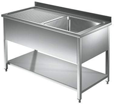 VM Europa - Gastro Spültisch mit Abtropffläche - 120 x 60 cm - Freistehend mit Becken rechts - AISI 430 Edelstahl - Gastronomie Spüle Waschtisch Spülbecken Gastrospüle Gewerbeküche