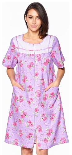 Casual Nights Women's Zipper Front House Dress Short Sleeves Duster Lounger Housecoat Robe