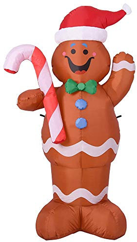 Bakaji Gonfiabile Omino di Marzapane Di Natale Con Luci a LED Altezza 150 cm Sistema Autogonfiabile Protezione IP44 Addobbo e Decorazione Natalizia da Esterno