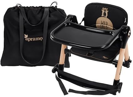 APRAMO FLIPPA Sitzerhöhung Faltbarer Kindersitz mit Tablett, Tragbarer Reise Hochstuhl mit Tasche und Polster, Essen Kinderstuhl(Magisches Gold)