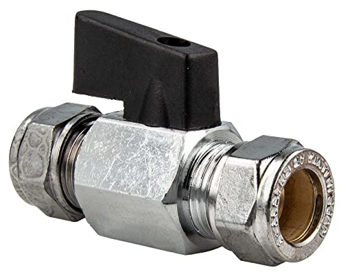 tecuro MINI Kugelhahn mit Klemmring für Kupferrohr Ø 15 mm beidseitig, Temperaturbereich -5°C bis + 110°C, Messing vernickelt