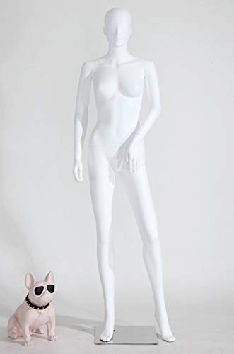 TonHan schöne stehende weibliche abstrakte weiß glänzend lackierte Schaufensterpuppe Schaufensterfigur Nase Mund Ohren Modern Feminin Neu (LF4-6 Frau matt)