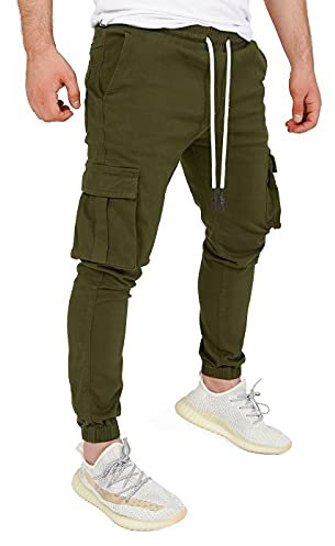 PITTMAN Jogginghose Cargo Hosen Man Cargohose Herren Stretch Hose Grün Männer Chino mit Gummizug Giga, Grün (Forest Night 190414), W28/L32