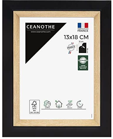 Ceanothe Cadre Photo 13x18 cm Noir et Bois Convient au A6 et Carte Postale Baguettes avec finition intérieure de la Collection Actual Verre acrylique Incassable Fabriqué en France