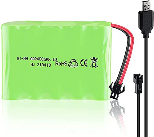 YUNIQUE GREEN-CLEAN-POWER - Wiederaufladbare Batterie 6V NI-Mh 2400mAh für Fernsteuerung Auto | Inklusive USB-Kabel | Lange Laufzeit über 18 Min, Grün