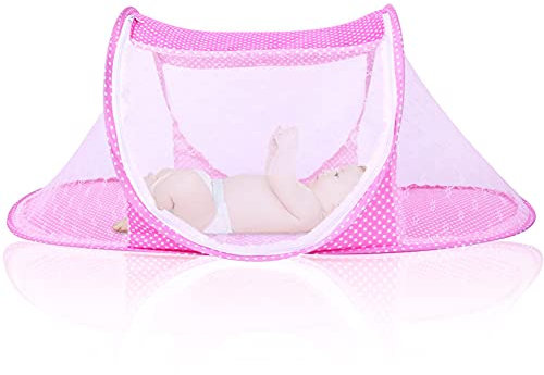 FANDE Baby Moskitonetz, Faltbares Krippen-Moskitonetz, Tragbares Selbsttragendes Moskitonetz mit Reißverschluss, Geeignet für Familien- und Outdoor-Reisen (110 * 60 * 38CM, Pink)