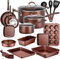 Nutrichef 20 Piece Pots and Pans Set, Bakeware and Cookware Set, Induction Hob Pots Set w/Lids, Non Stick Set, Heat Safe Silicone Handles, Saucepan, Frying Pans, Muffin Tin/Cookie Tray, Utensil-Brown