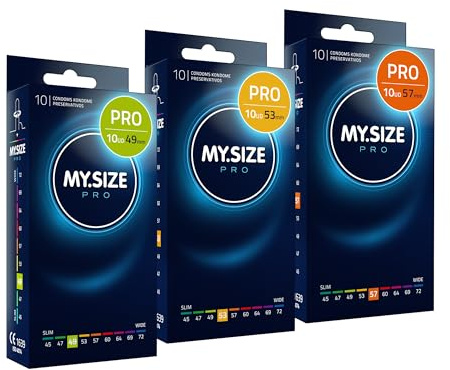 MY.SIZE PRO Elite Kondome Set, Größe 2,3,4 49,53,57 mm, 3x10 Stück – Extra reines Vytex-Latex, leicht zu öffnen