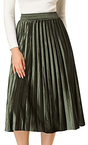 Allegra K Damen High Waist A Linie Metallic Akkordeon Plissierter Midirock Rock Olive M