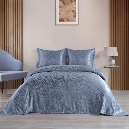 Elart Tagesdecke 220x240 cm und 50x70 cm 2 Kissenbezüge | Bettdecke, Bettüberwurf, Tagesdecken | Jacquard-Chenille-Stoff Wohndecke weich und Modern | Blau